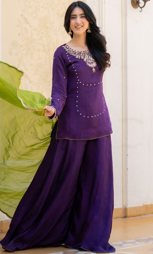 Jamni Purple Embroidered Suit Set
