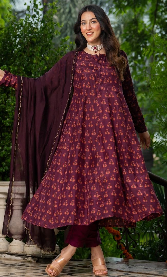 Crivora Wine Anarkali Set