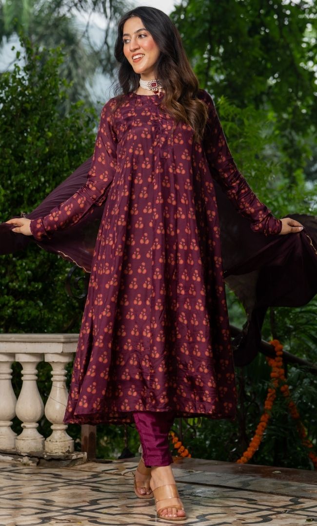 Crivora Wine Anarkali Set