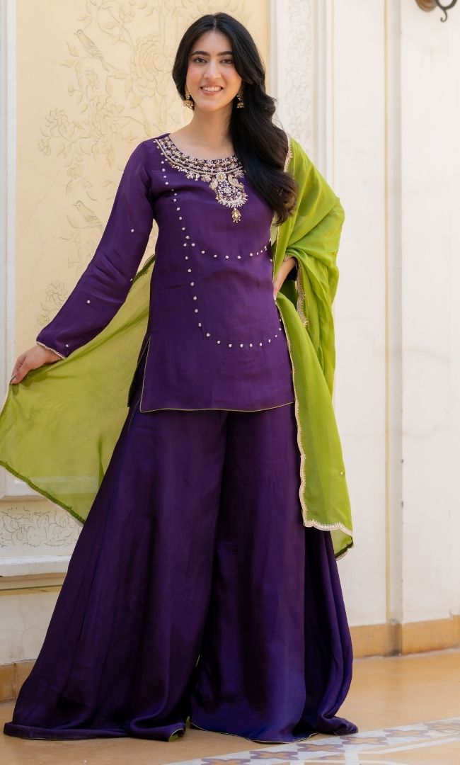 Jamni Purple Embroidered Suit Set