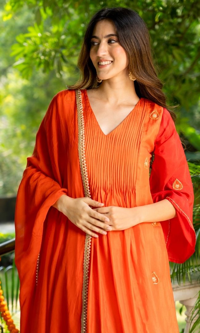 Orange & Red Embroidered Suit Set