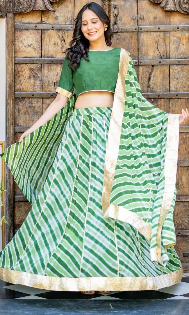 Marwar Green Leheriya Lehenga Set