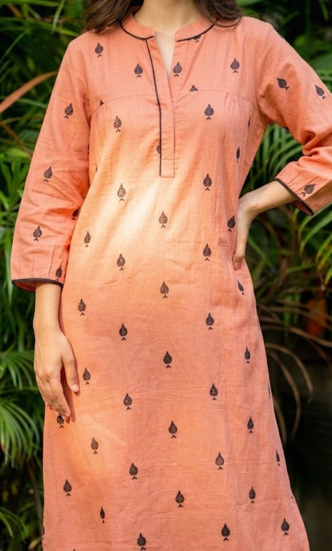 Peach Pikes Spades Cotton Kurta Set