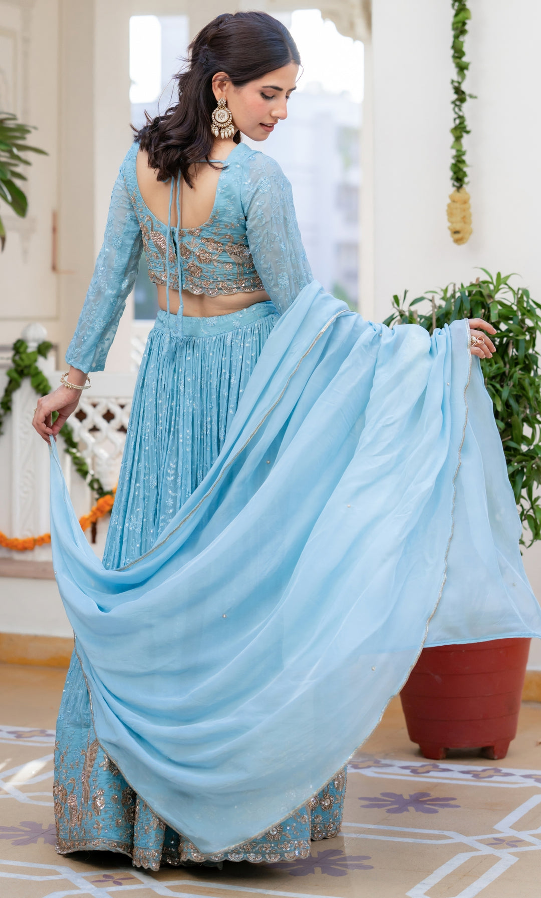 Aasmaani Blue Organza Lehenga Set