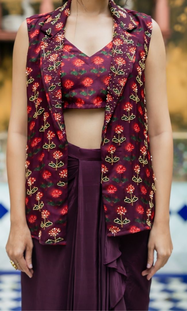 Florine Wine Jacket Set