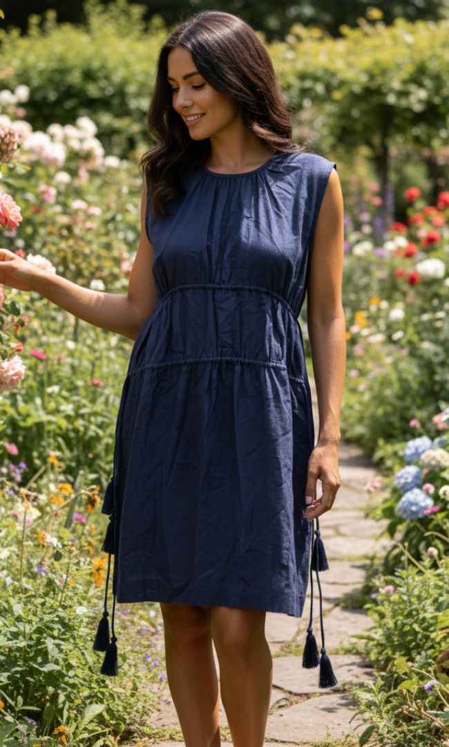 Navy Linen Mini Dress
