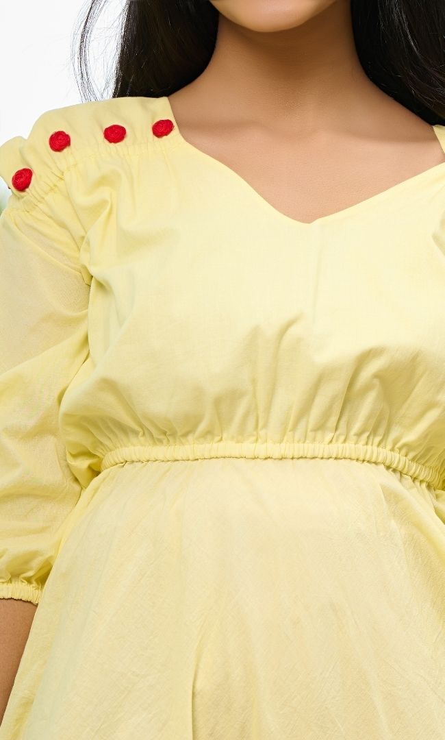 Yellow Cotton Dress With Rose