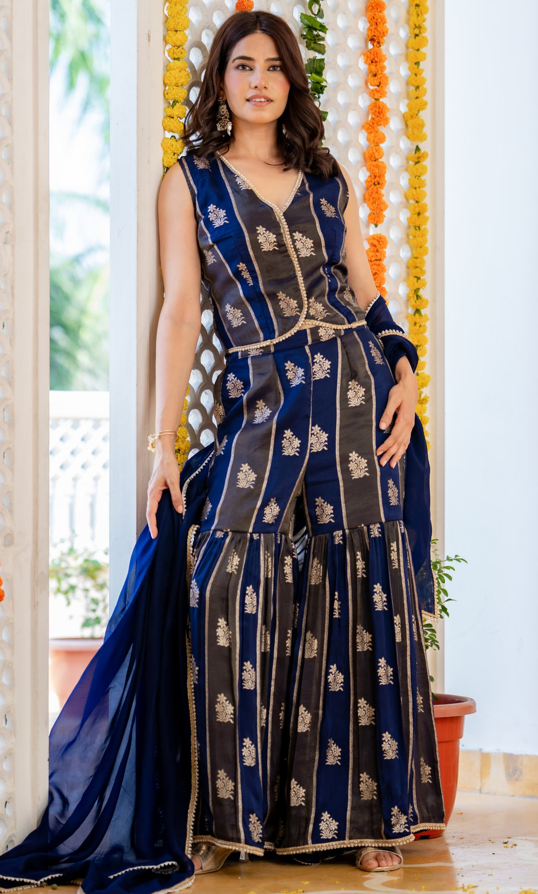 Blue Hour Brocade Sharara Set
