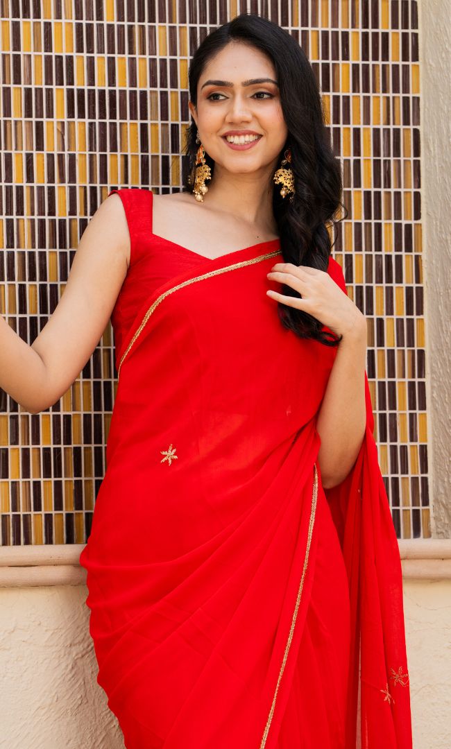 Scarlet Red Handwork Saree