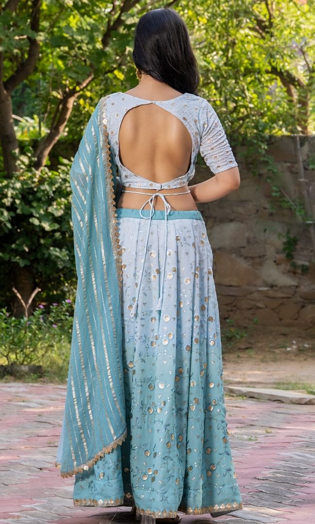 Ocean Blue Embellished Lehenga Set