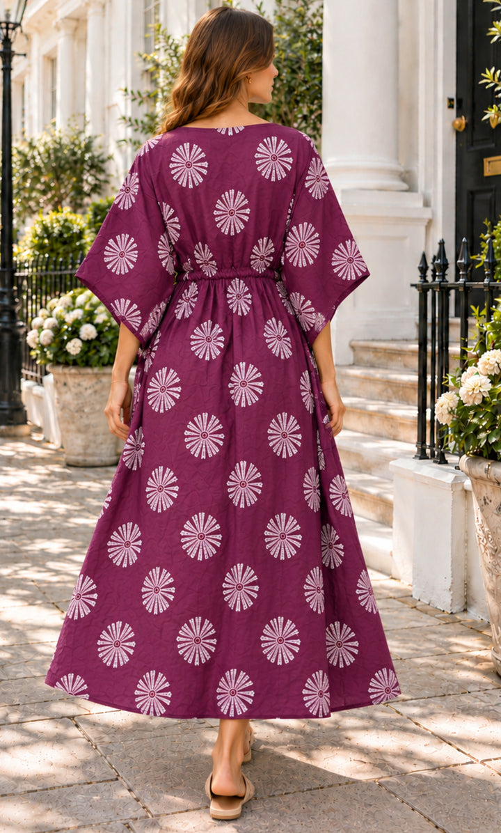 Royal Plum Bloom Printed Kaftan