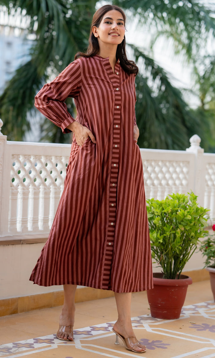 Brown Toffee Striped Dress