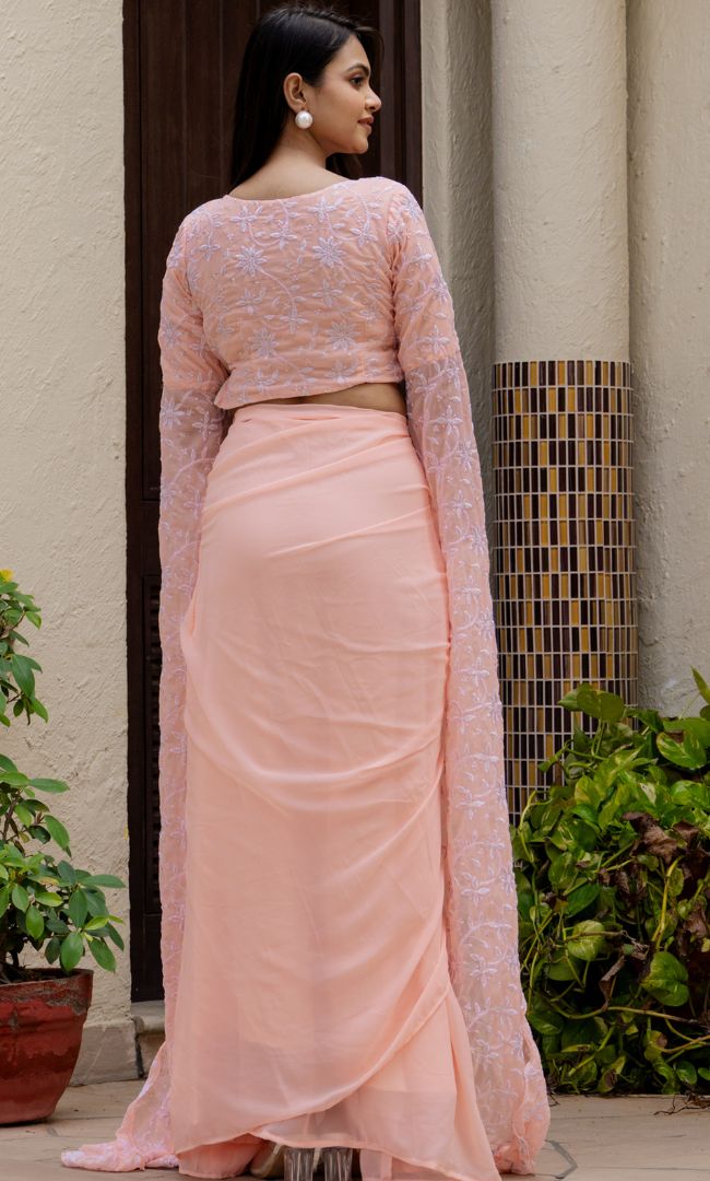 Divine Peach Ethnic Skirt Set