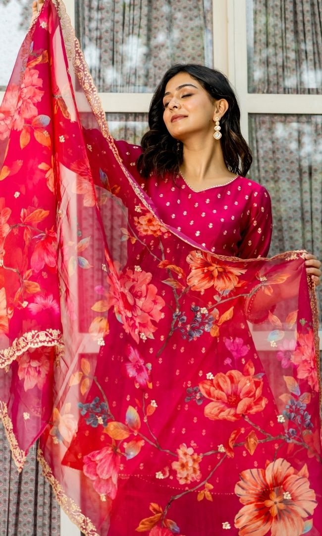 Rouge Pink Chanderi Sharara Set