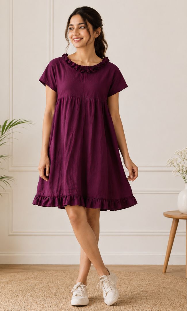 WINE COTTON MINI DRESS