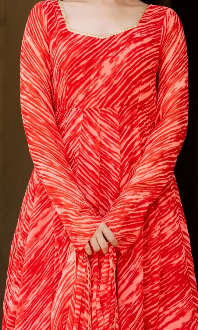 Leheriya Maroon Anarkali Set