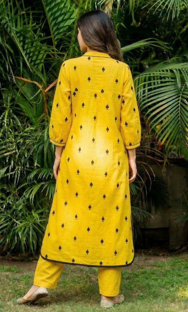 Yellow Pikes Spades Cotton Kurta Set