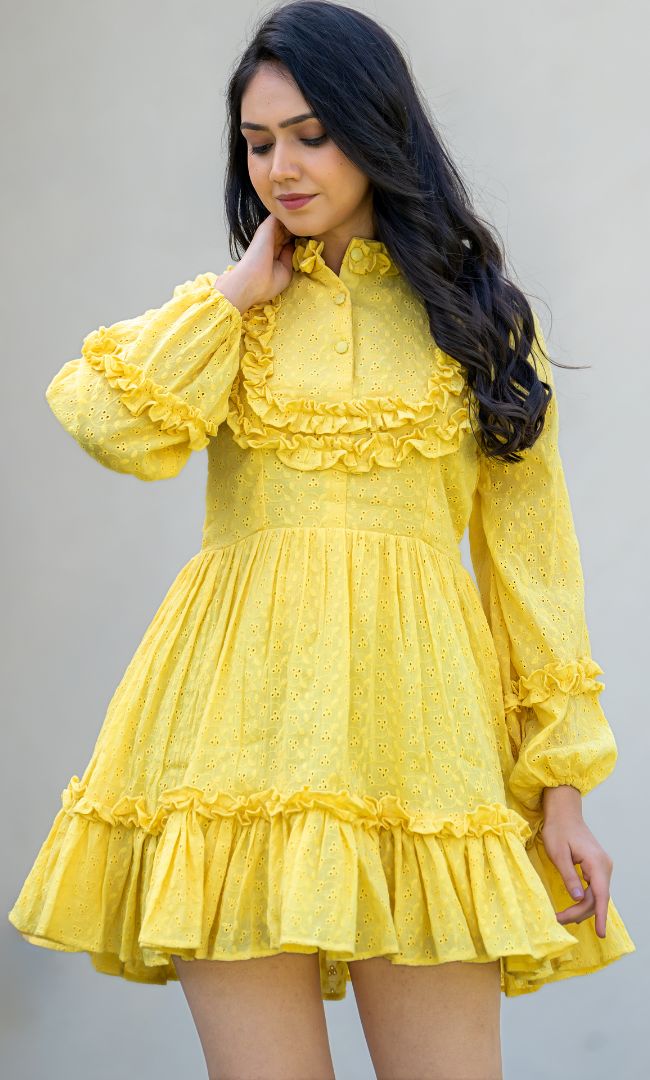 Elfin Yellow Schiffli Dress
