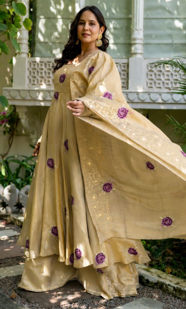 Shireen Golden Anarkali Set