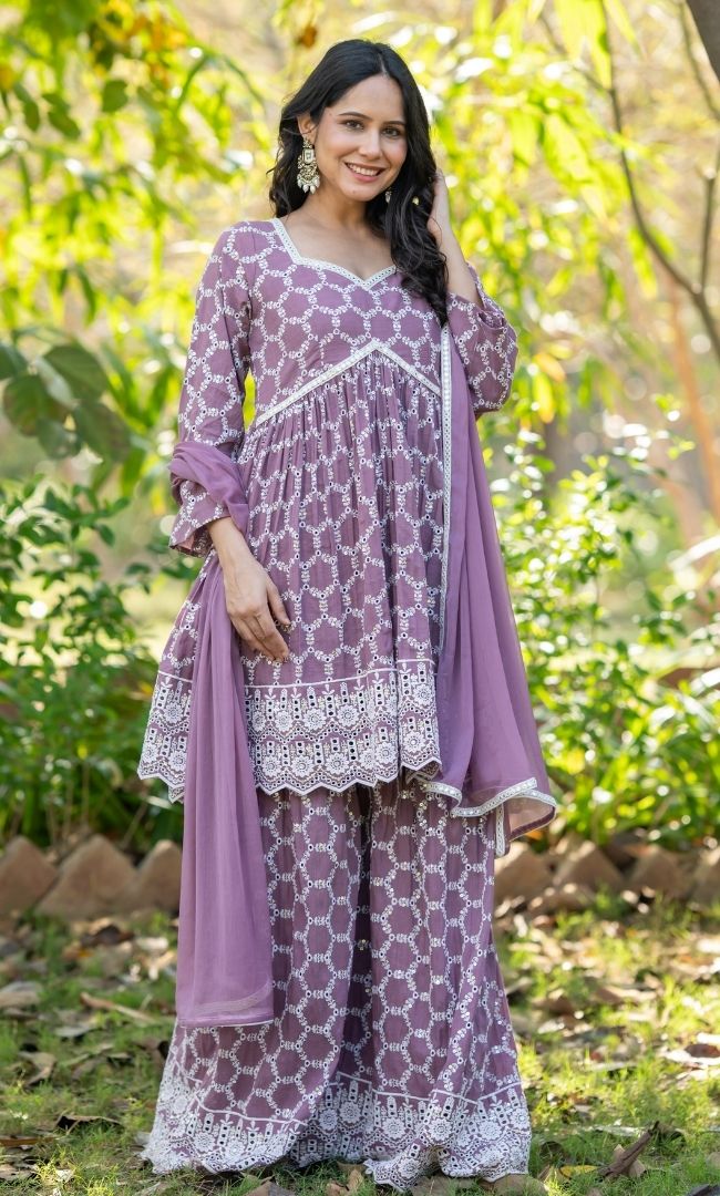 Mauve Chikankari Sharara Set