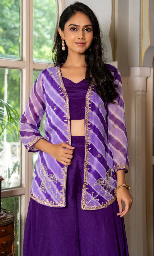 Purple Adaah Leheriya Set