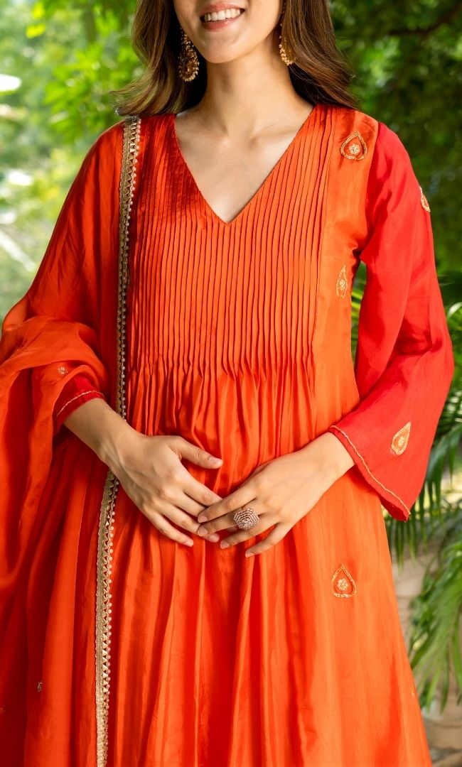 Orange & Red Embroidered Suit Set