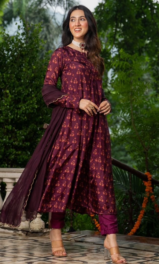 Crivora Wine Anarkali Set