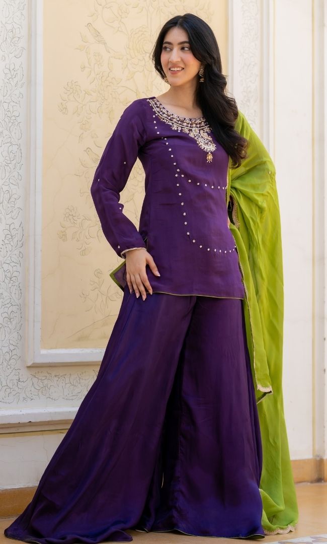 Jamni Purple Embroidered Suit Set