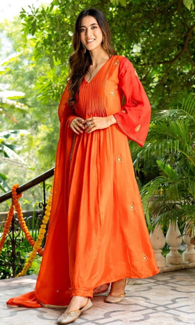 Orange & Red Embroidered Suit Set