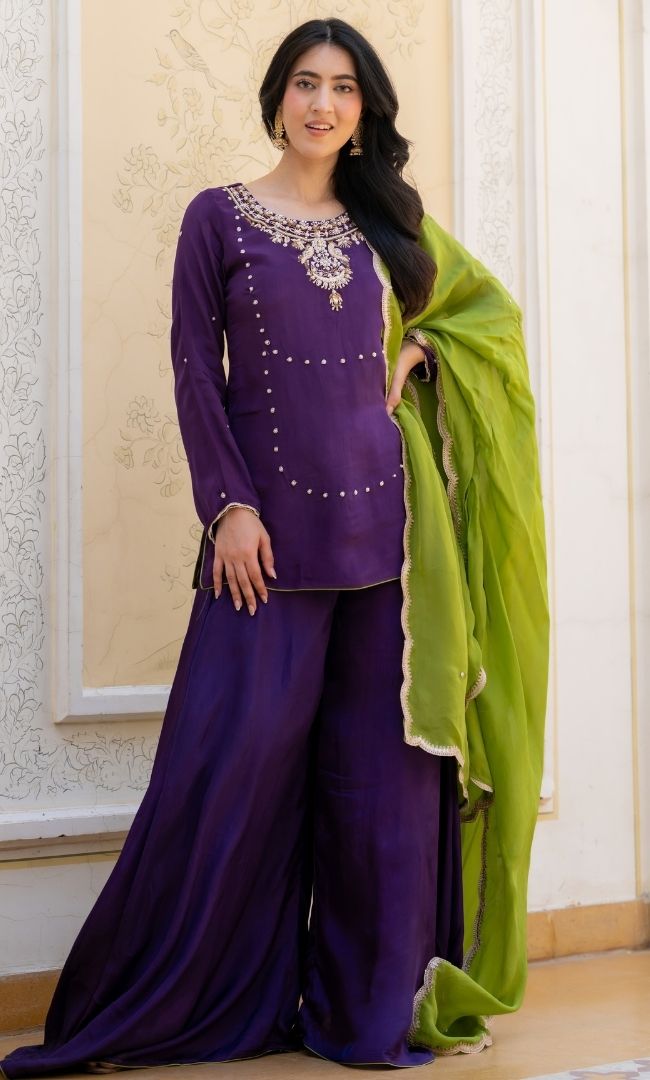 Jamni Purple Embroidered Suit Set