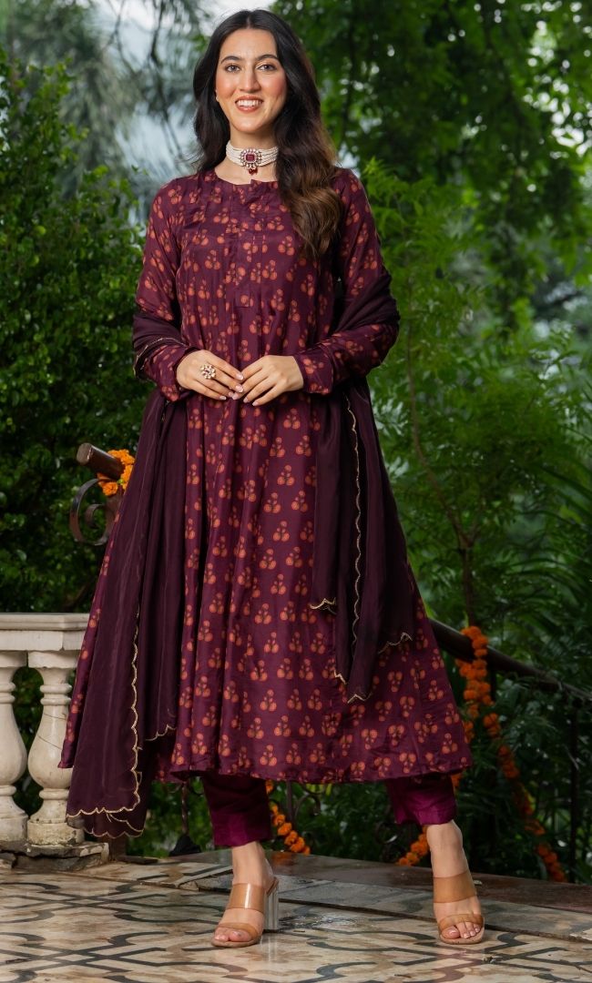Crivora Wine Anarkali Set