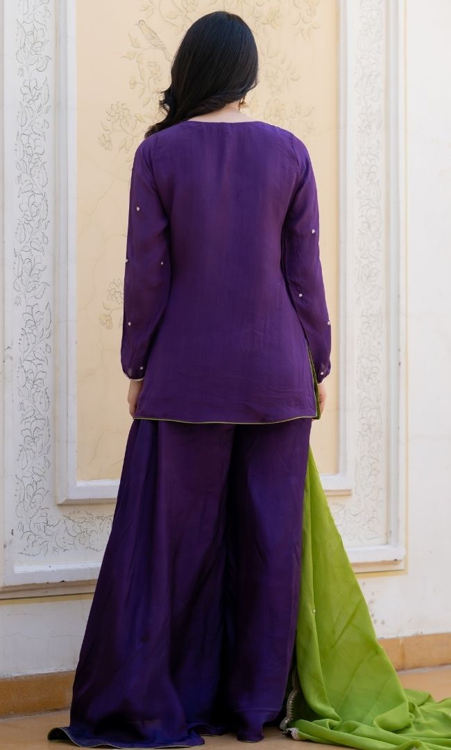 Jamni Purple Embroidered Suit Set