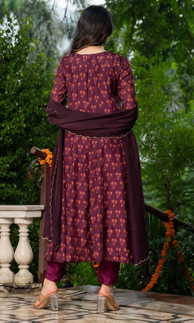 Crivora Wine Anarkali Set