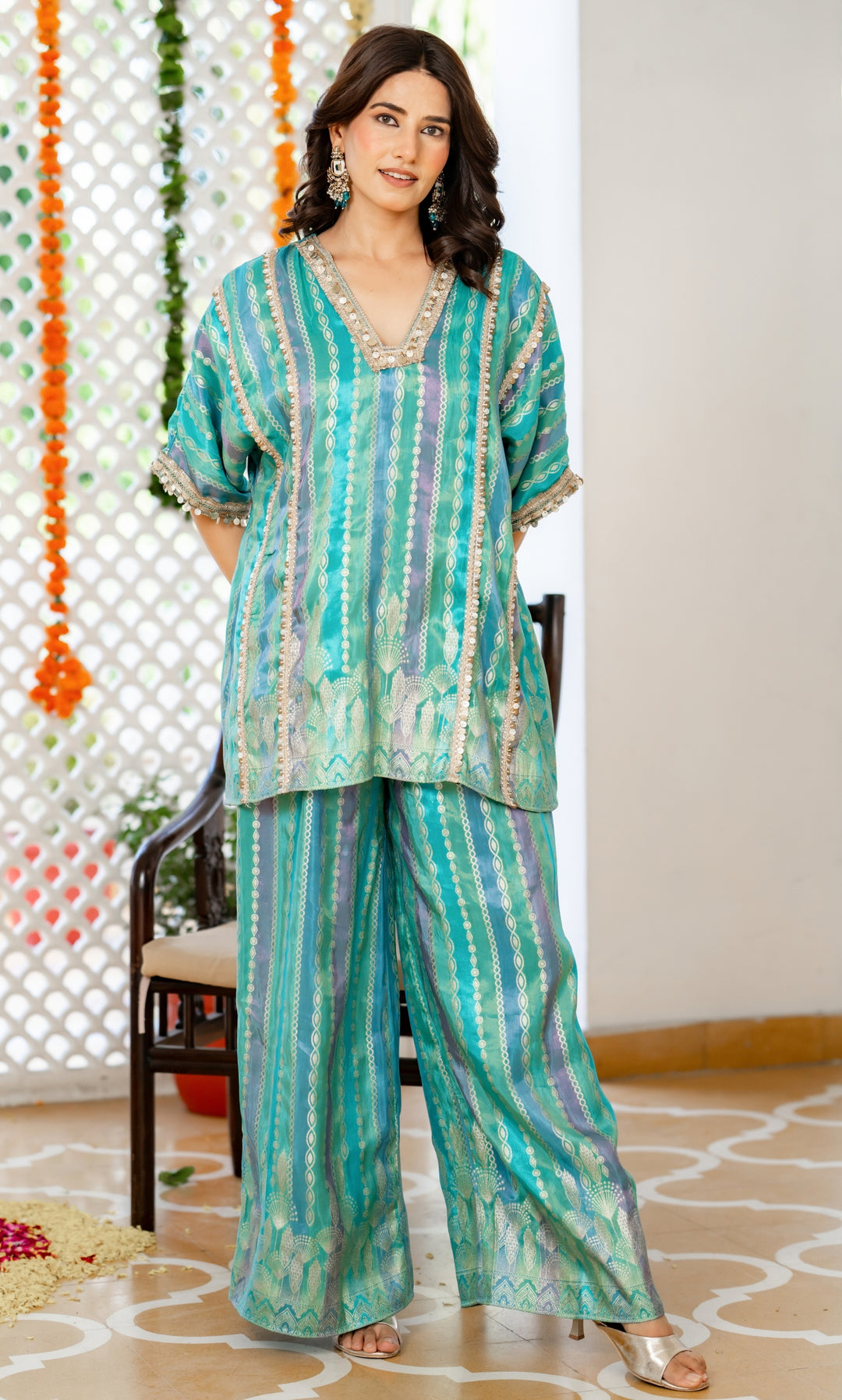 Teal Star Brocade Co-ord Set