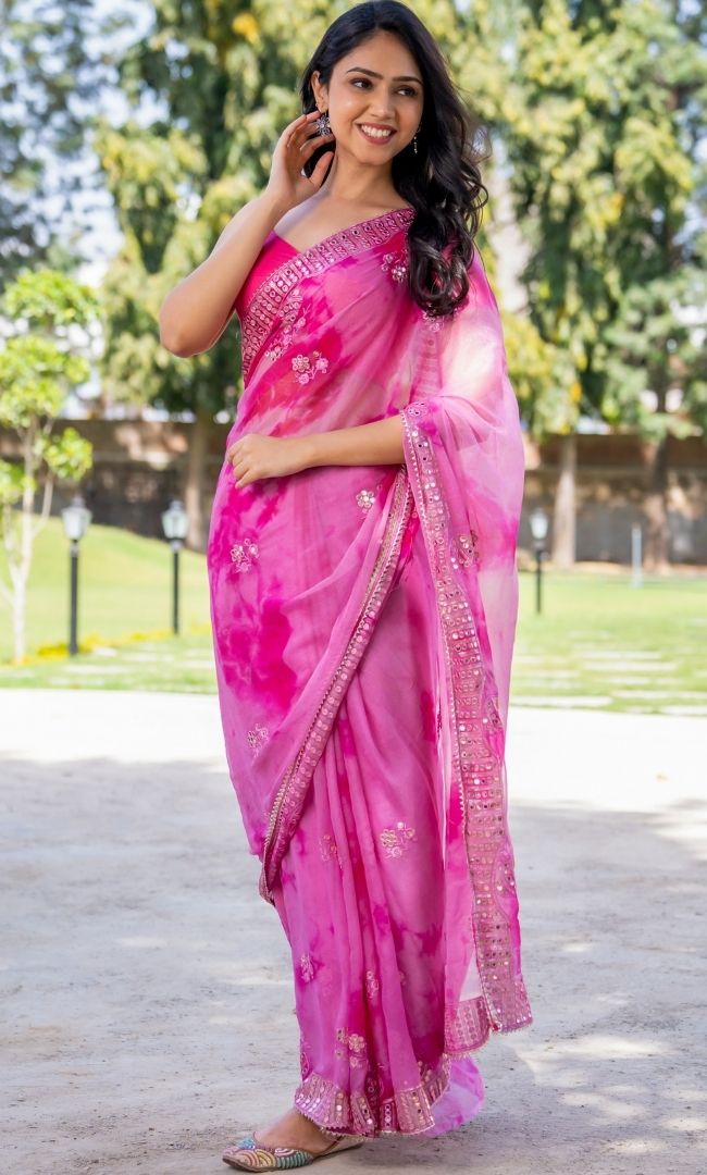 Pink Shibori Saree