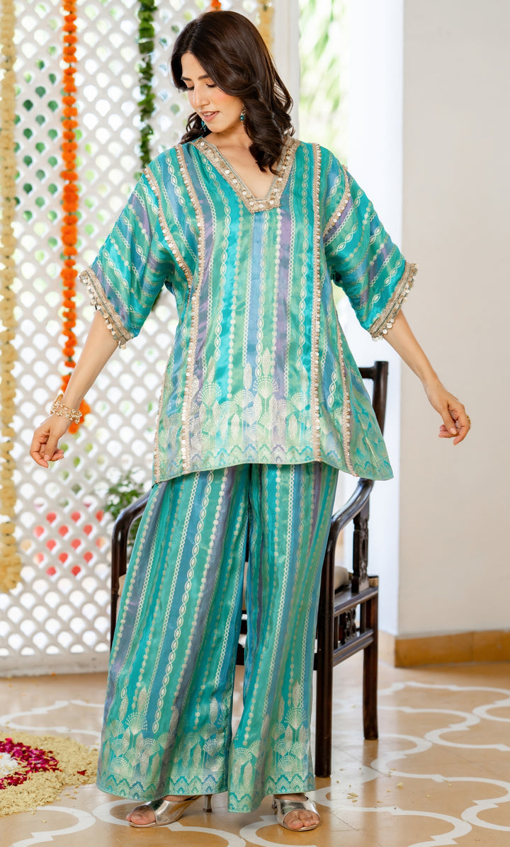 Teal Star Brocade Co-ord Set