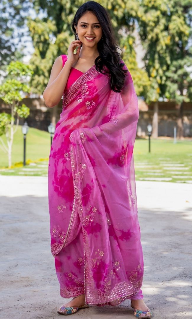 Pink Shibori Saree