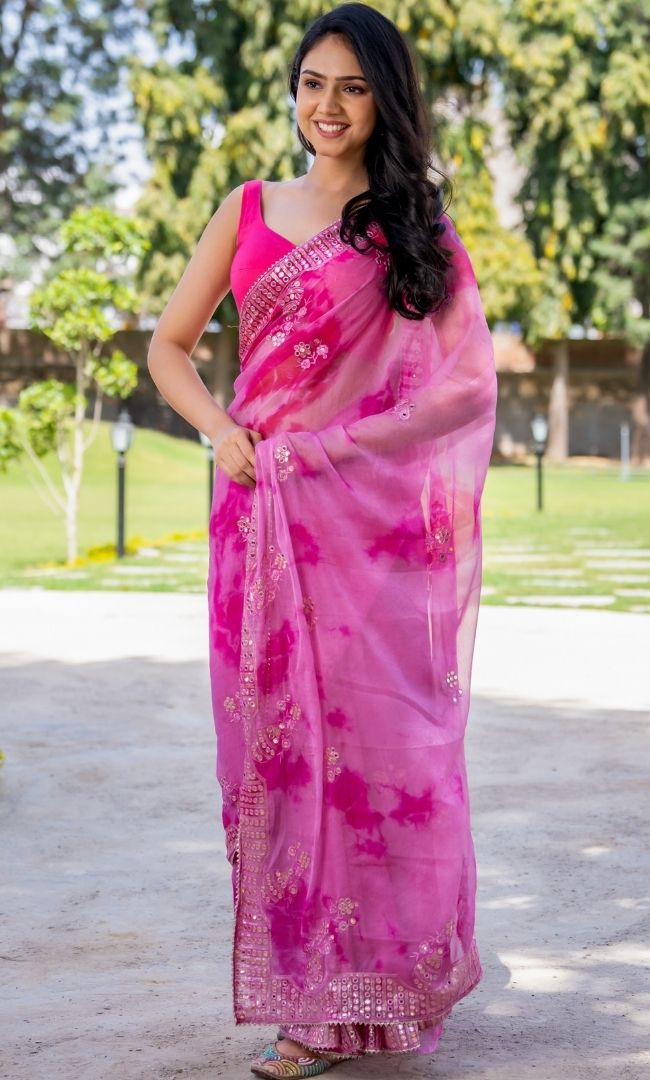 Pink Shibori Saree