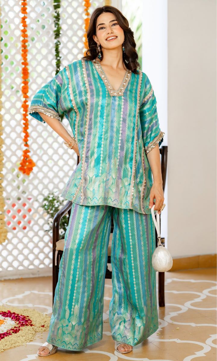 Teal Star Brocade Co-ord Set