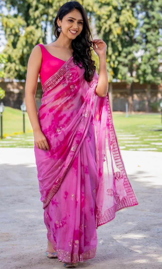 Pink Shibori Saree