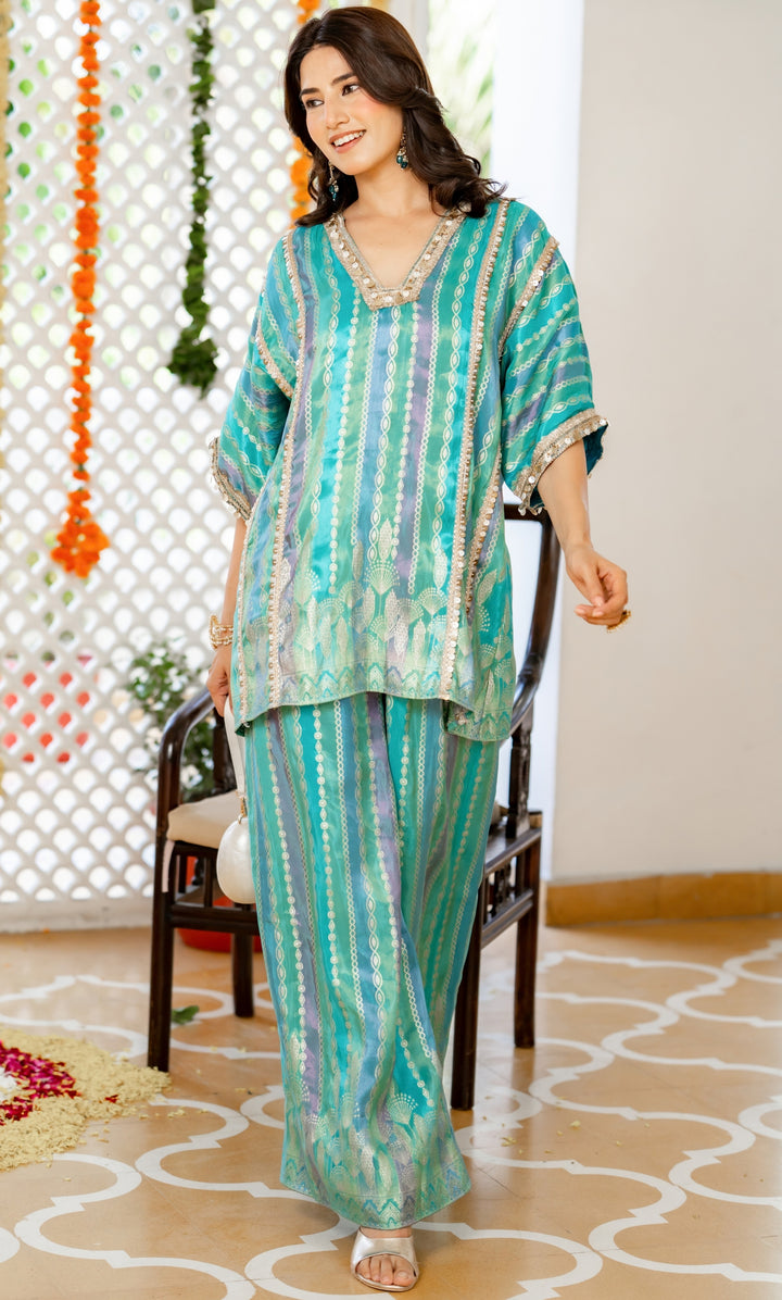 Teal Star Brocade Co-ord Set
