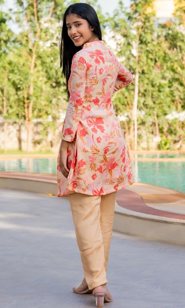 Peach Printed Kurta Set