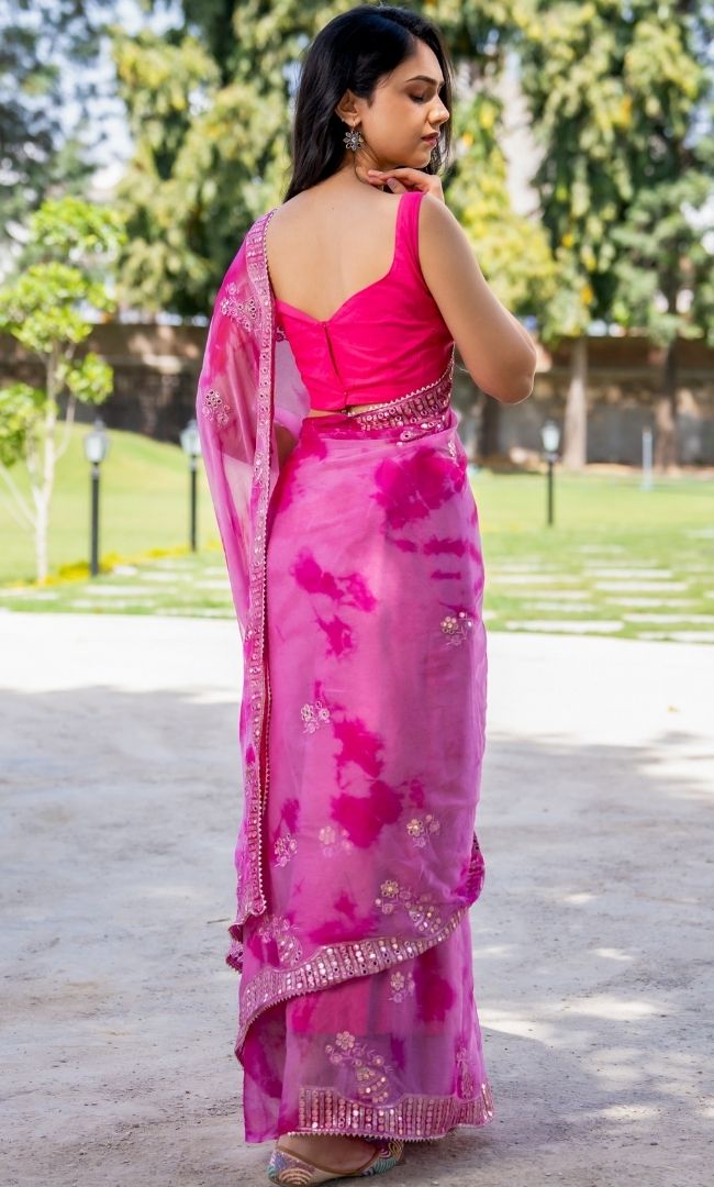 Pink Shibori Saree