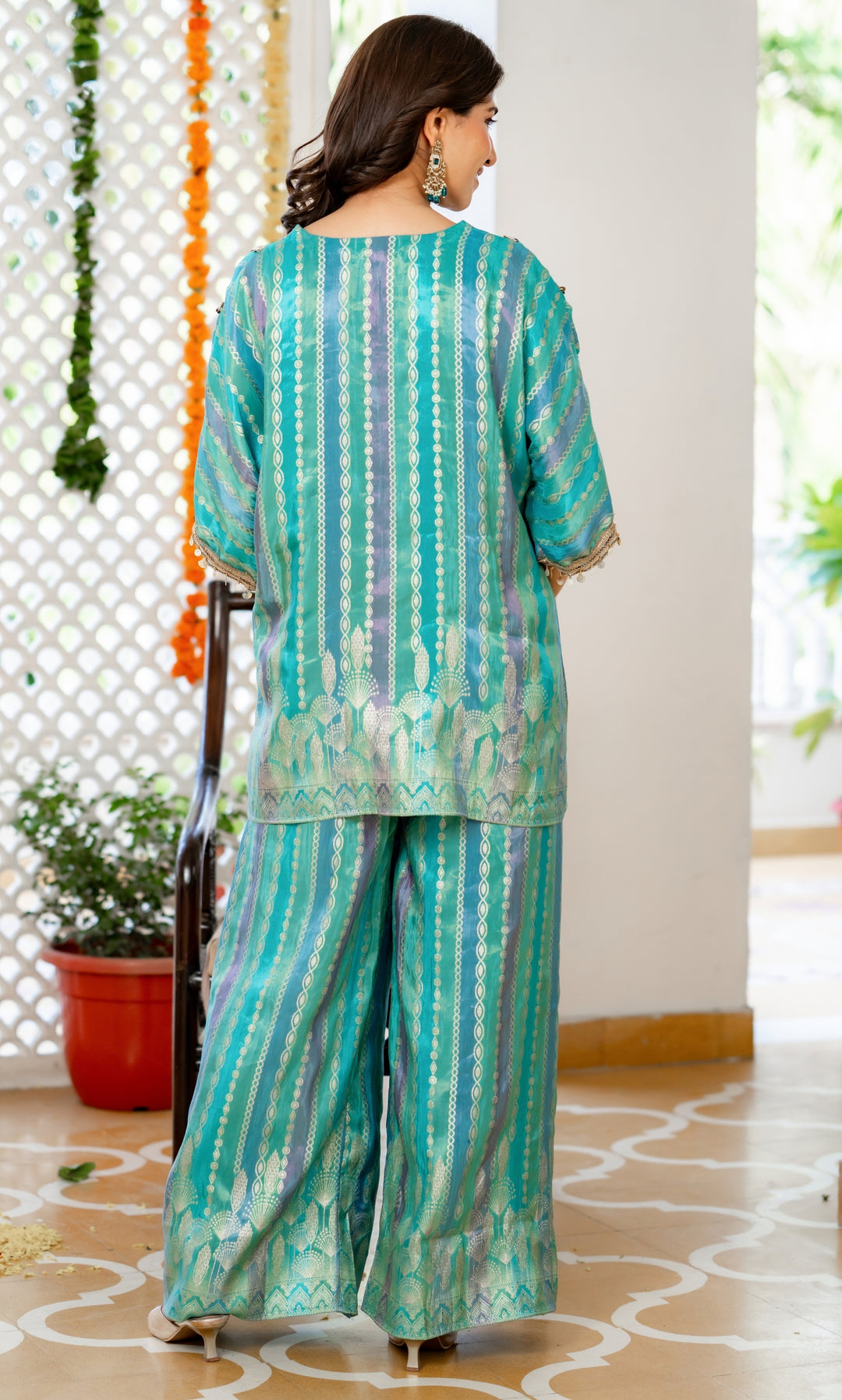 Teal Star Brocade Co-ord Set