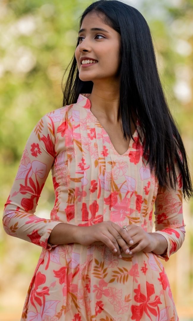 Peach Printed Kurta Set