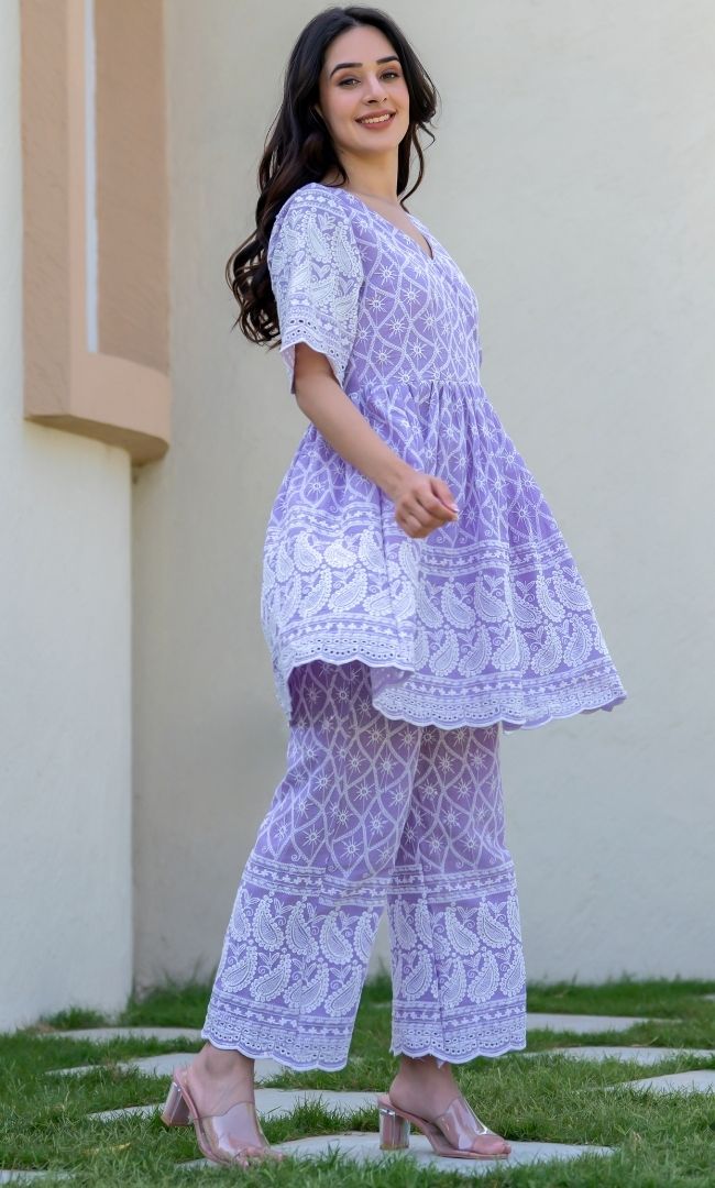 Lilac Chikankari Top With Pant
