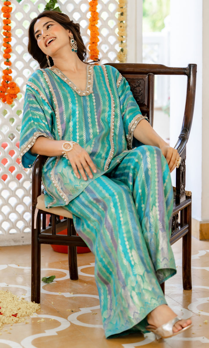 Teal Star Brocade Co-ord Set