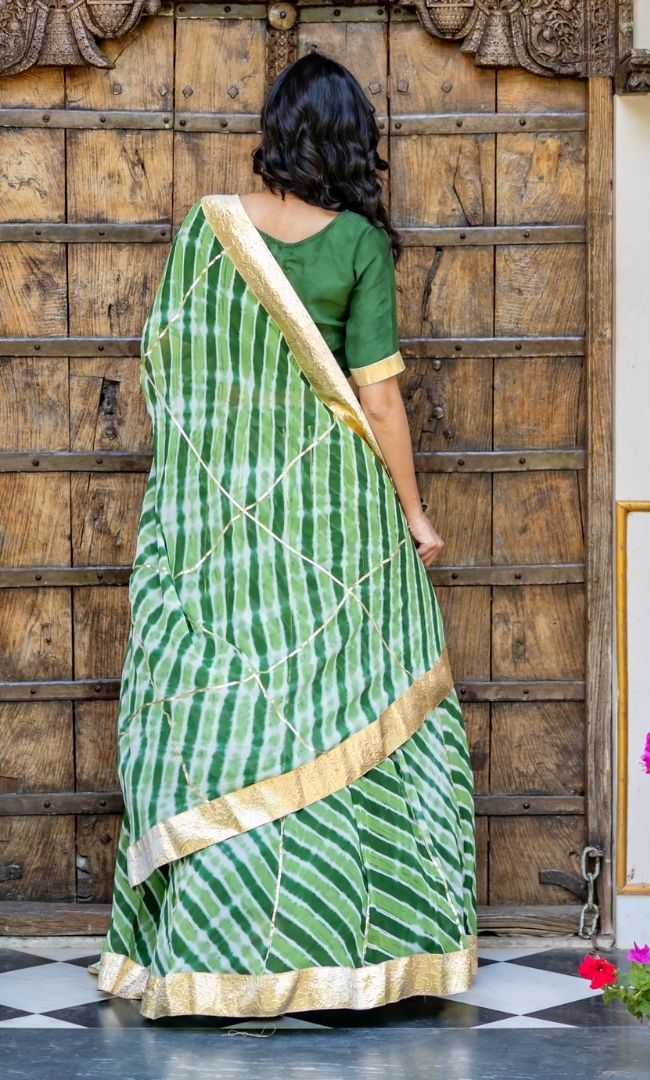 Marwar Green Leheriya Lehenga Set