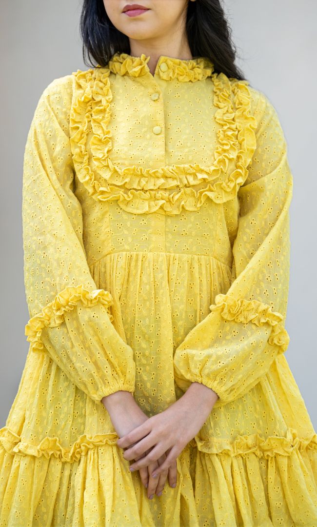 Elfin Yellow Schiffli Dress