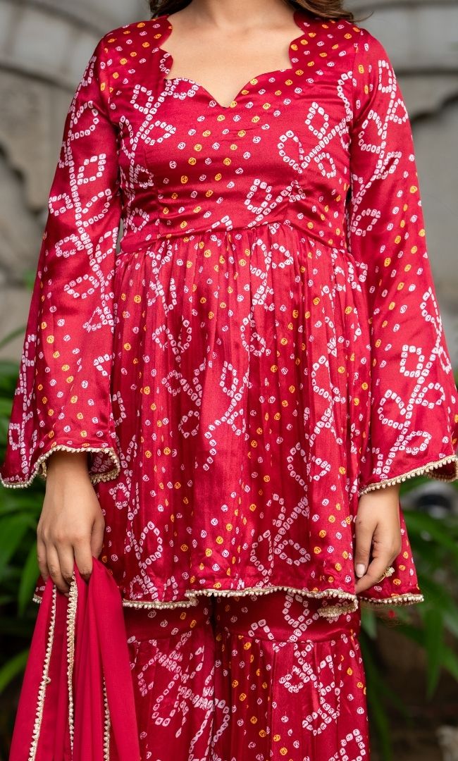 Mehar Bandhani Sharara Set